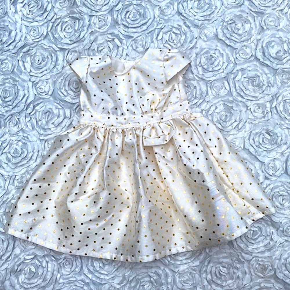 Carters formal champagne‎ color polka dot dress size 9 months